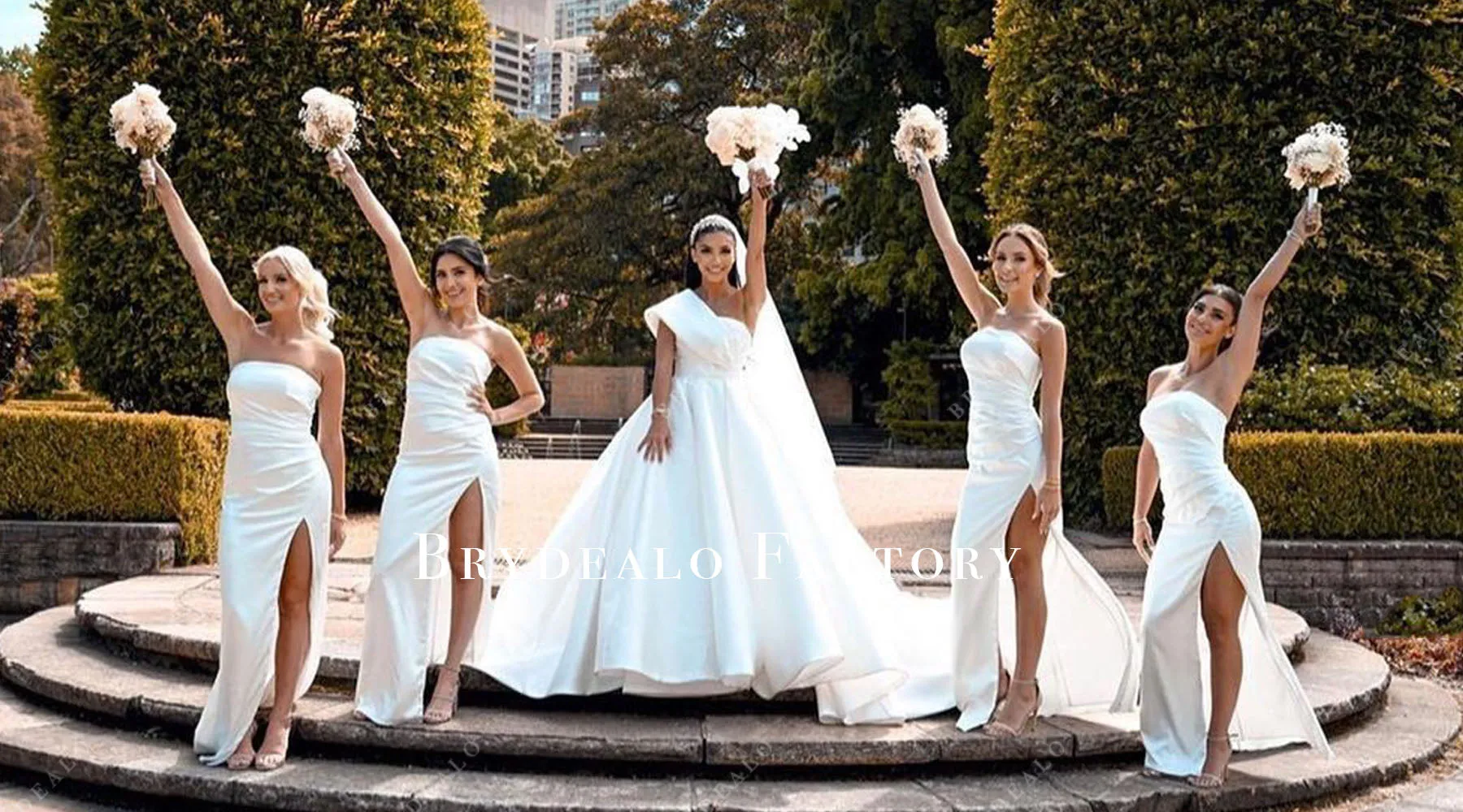 White Strapless Slit Sheath Floor Length Bridesmaid Dresses