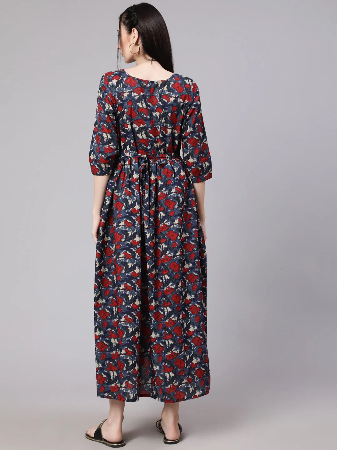 Women Multi Ethnic Printed Flared Maternity Dress