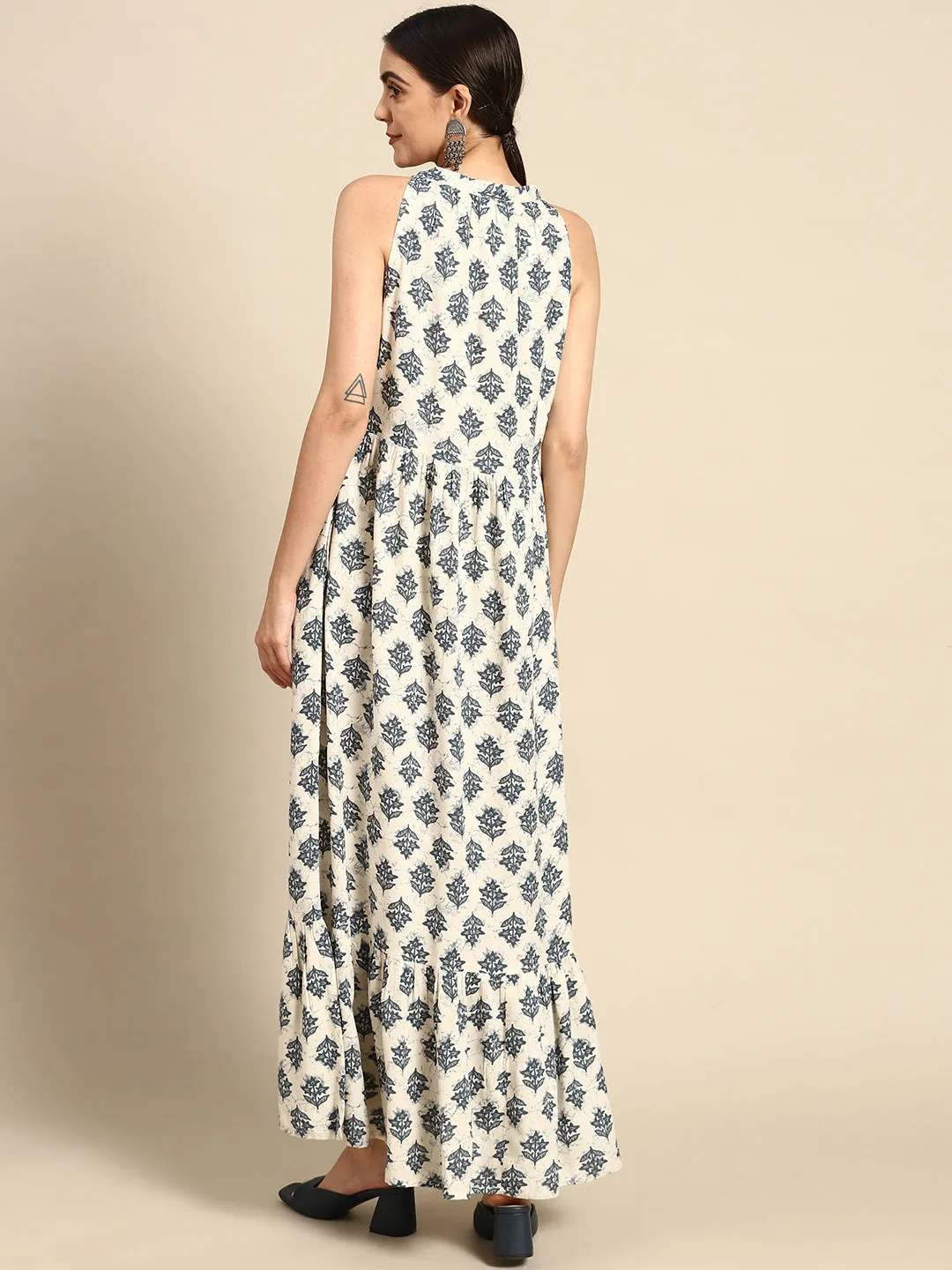 Women Off White Halter Neck Dress