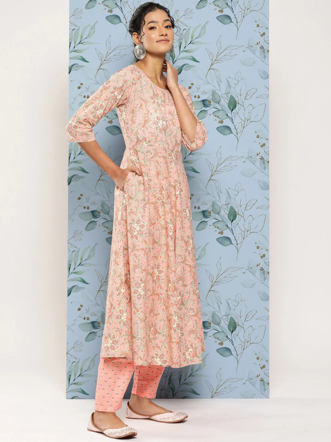 Women Pink Ethnic Printed Kurta With Palazzo And Dupatta