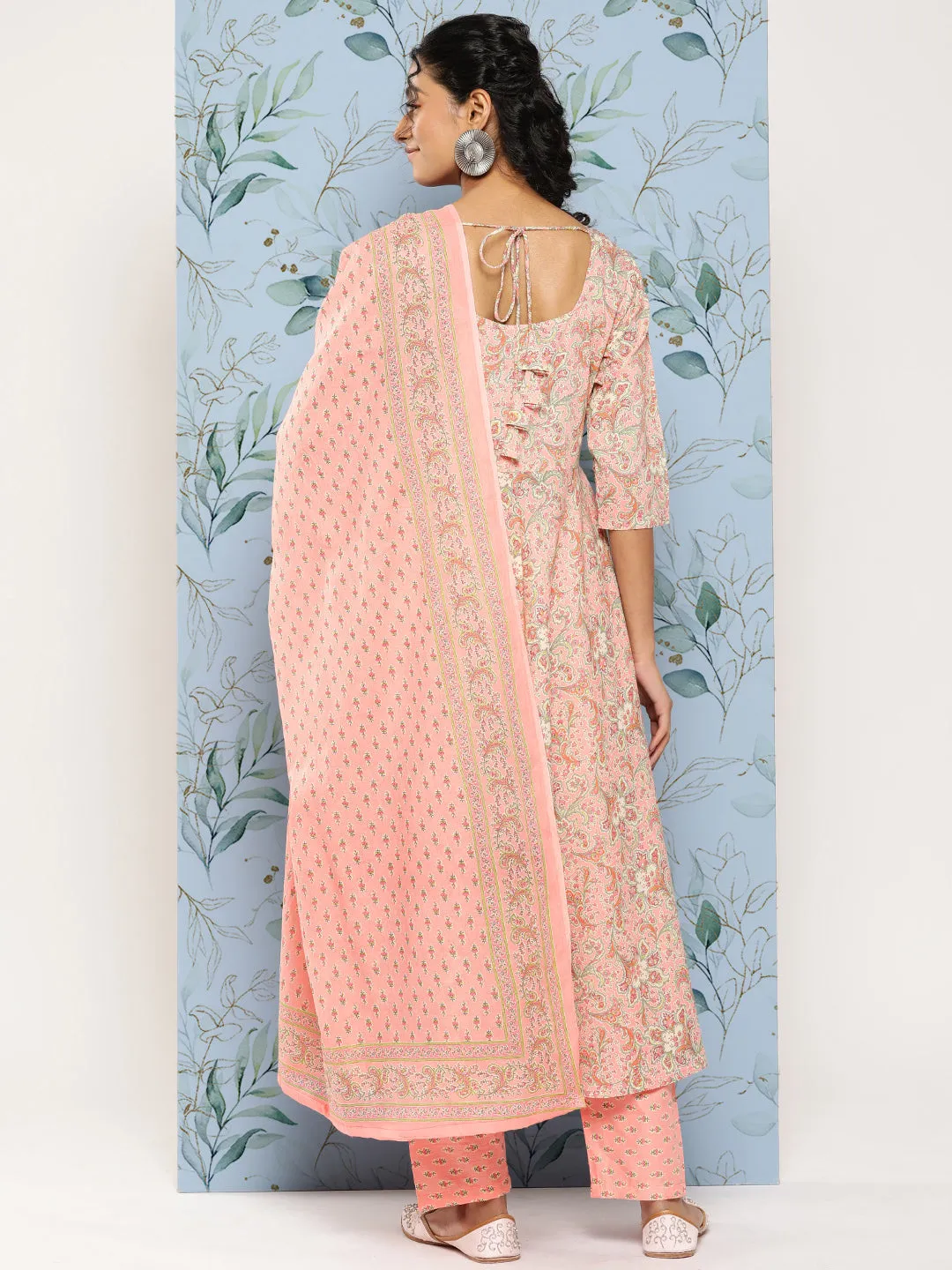 Women Pink Ethnic Printed Kurta With Palazzo And Dupatta