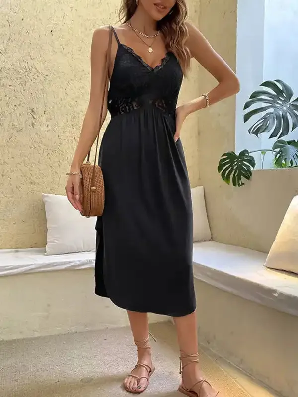 Women’s Sexy Black Lace Panel Dress